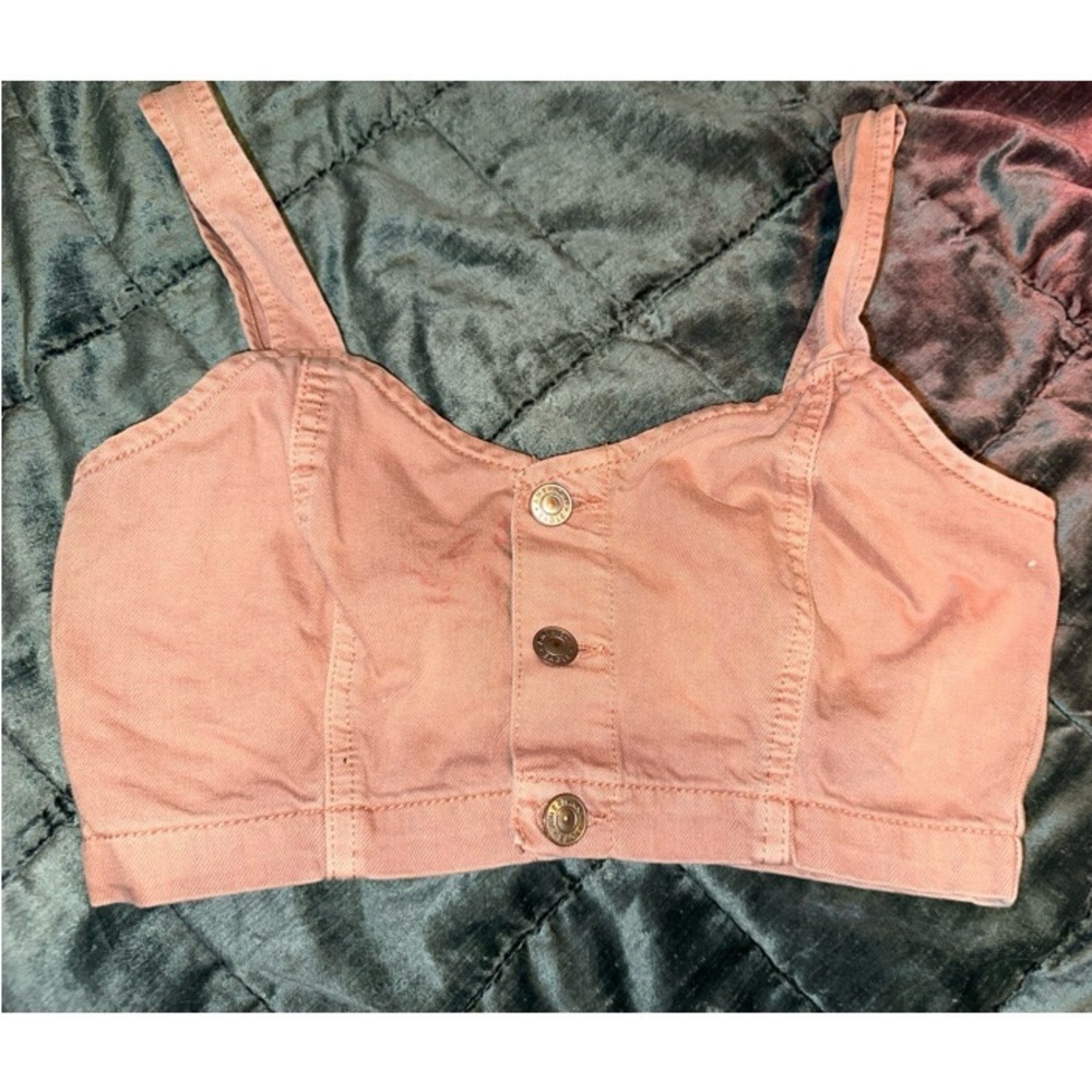 American Eagle Pink Buttoned Down Denim Cropped T… - image 6